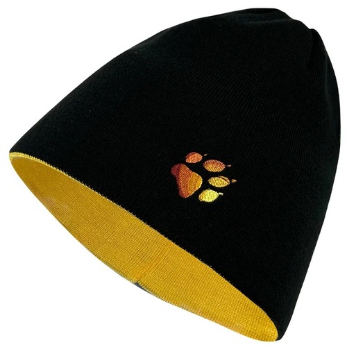小狼爪LOGO條紋針織保暖帽 雙面戴毛帽『黑配黃』示意圖