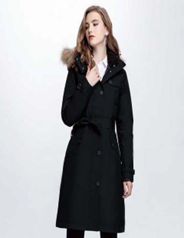 [JORDON]女款﻿ 豪華設計師款GORE-TEX 3L+撥水羽絨兩件式 加長版大衣/風衣『深卡』『黑色』示意圖