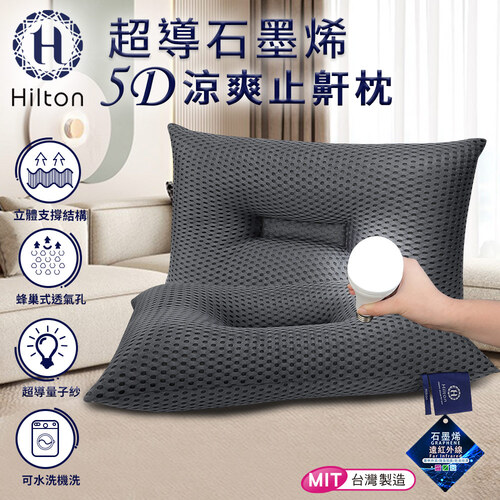 【Hilton 希爾頓】科技美學超導石墨烯5D涼爽透氣止鼾枕/深灰(枕頭/透氣枕/護頸枕/能量枕)(B0089-A)示意圖