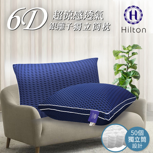 【Hilton 希爾頓】6D超涼感透氣銀離子抑菌獨立筒枕/星際藍(透氣枕/超涼/酷涼/枕頭)(B0109-B)示意圖