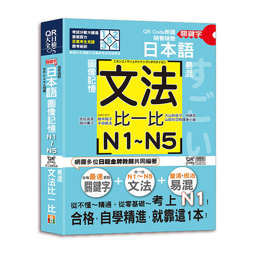QR Code朗讀 隨看隨聽 日本語關鍵字圖像記憶易混文法比一比N1,N2,N3,N4,N5文法，從零基礎到考上N1自學就靠這一本（25K+QR Code 線上音檔）示意圖