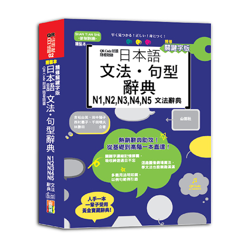 QR Code朗讀 隨看隨聽 精裝本 精修關鍵字版 日本語文法‧句型辭典 N1，N2，N3，N4，N5文法辭典（25K+QR Code線上音檔）示意圖