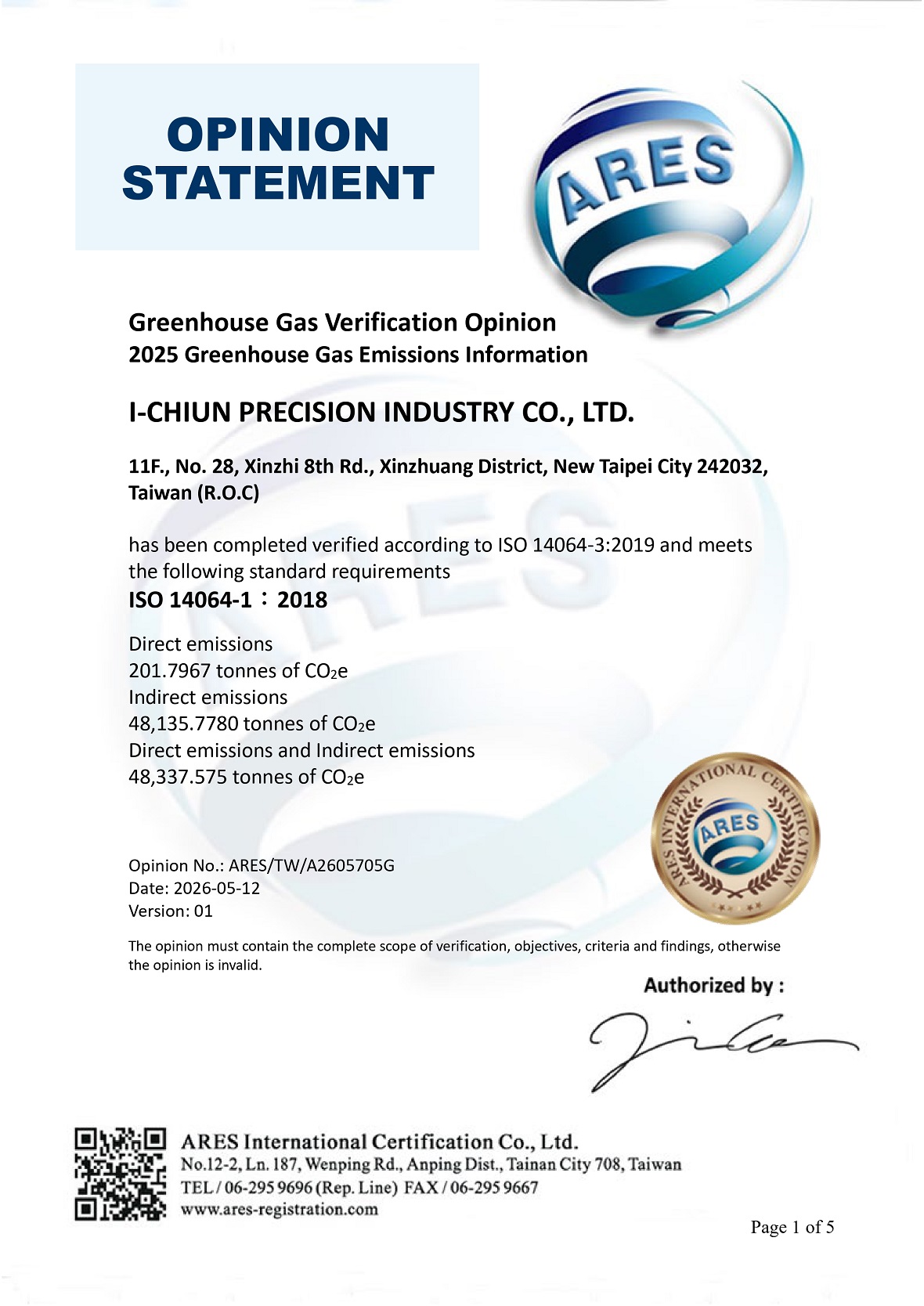 ISO 14064-1 2025 Greenhouse Gas Emissions Information