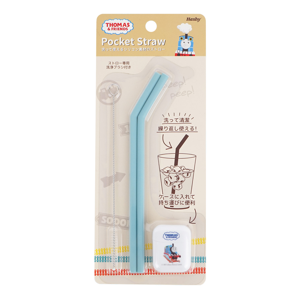 折疊矽膠環保吸管2支入附收納盒&清潔刷-湯瑪士小火車示意圖