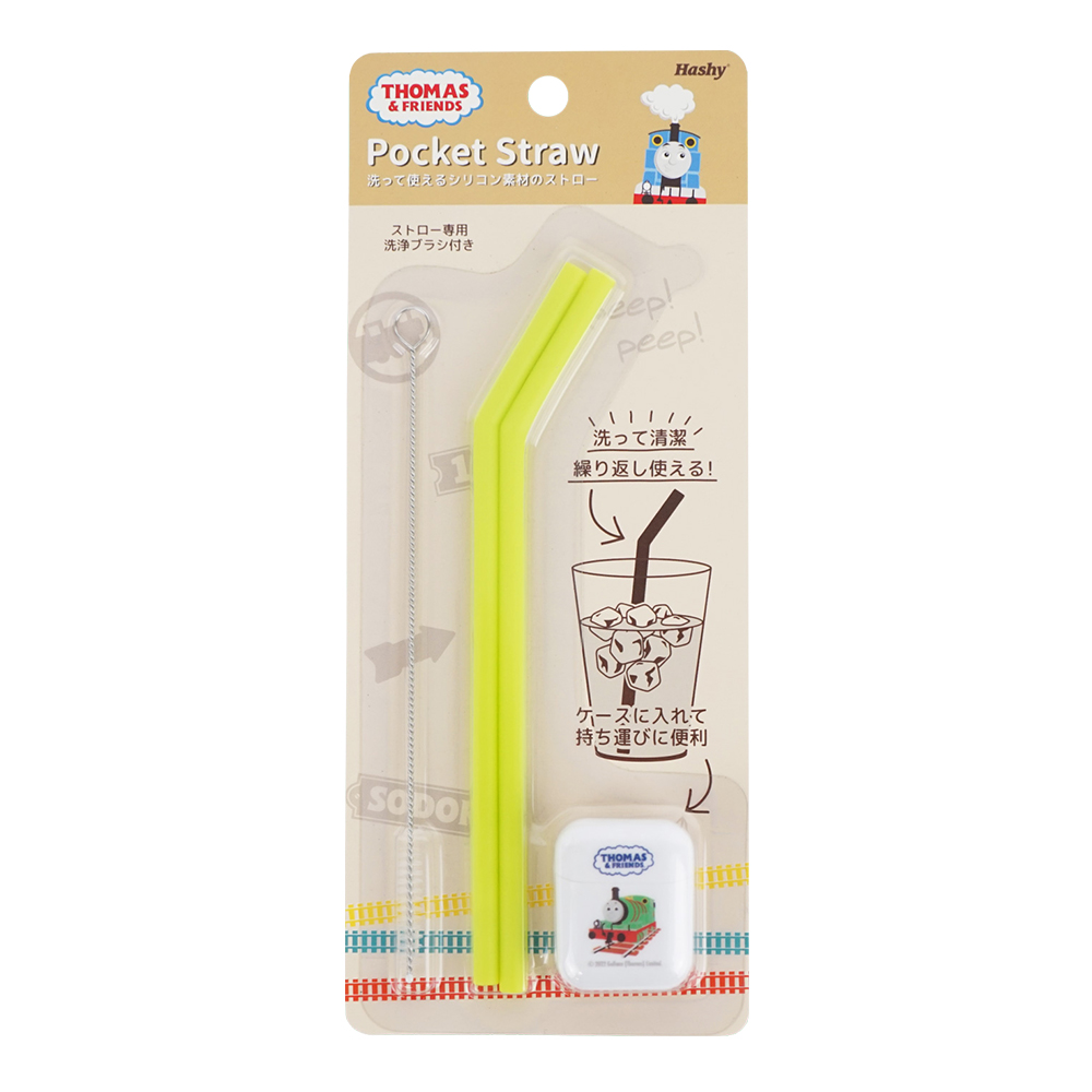 折疊矽膠環保吸管2支入附收納盒&清潔刷-湯瑪士小火車-培西示意圖