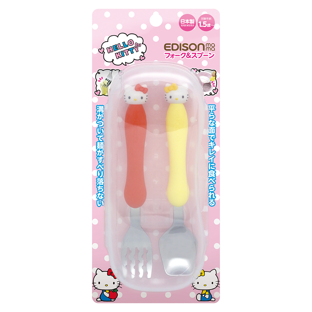 嬰幼兒學習餐具組(叉子+湯匙/附收納盒/kitty/1.5歲以上)示意圖