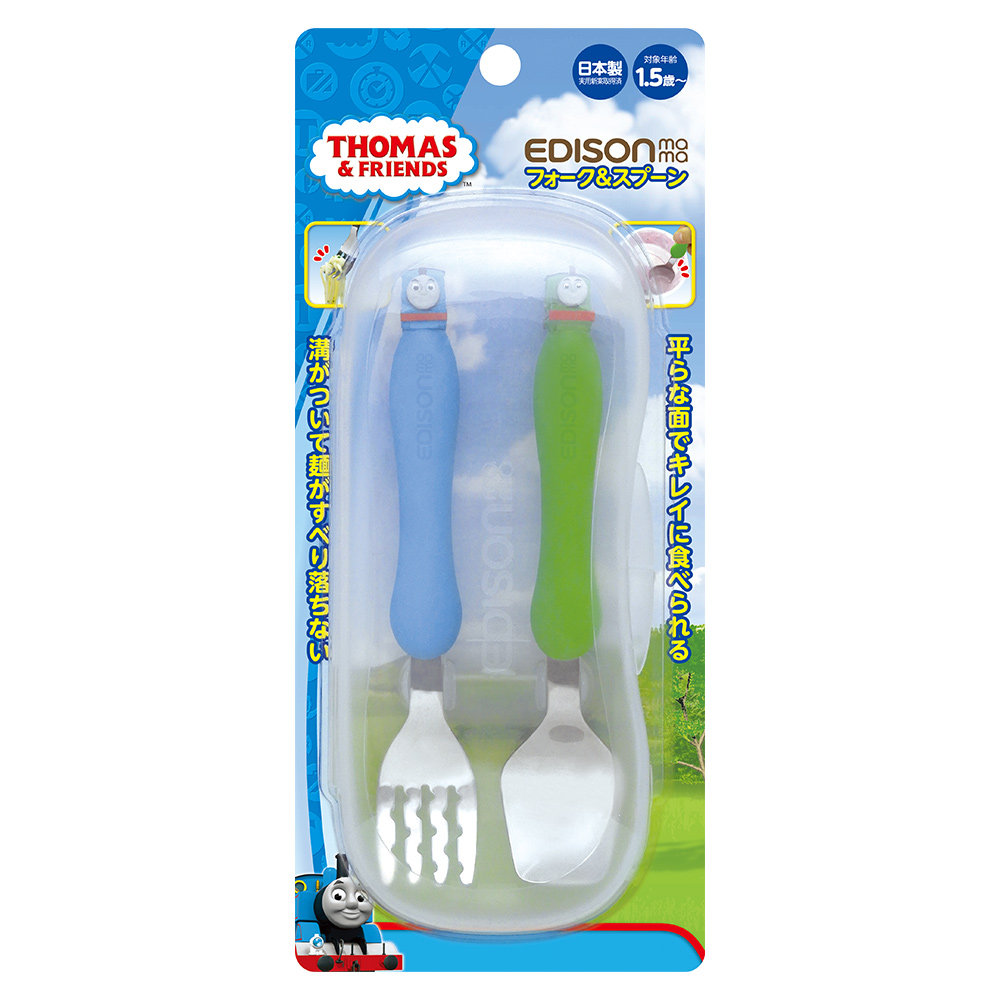 嬰幼兒學習餐具組(叉子+湯匙/附收納盒/湯瑪士小火車/1.5歲以上)示意圖