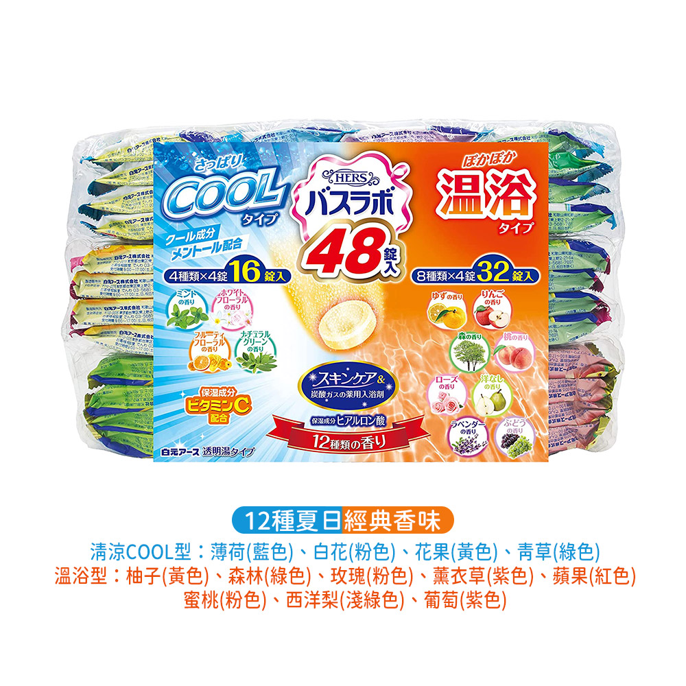 HERS保濕炭酸入浴劑45g×48錠入(12種夏日經典香味)示意圖