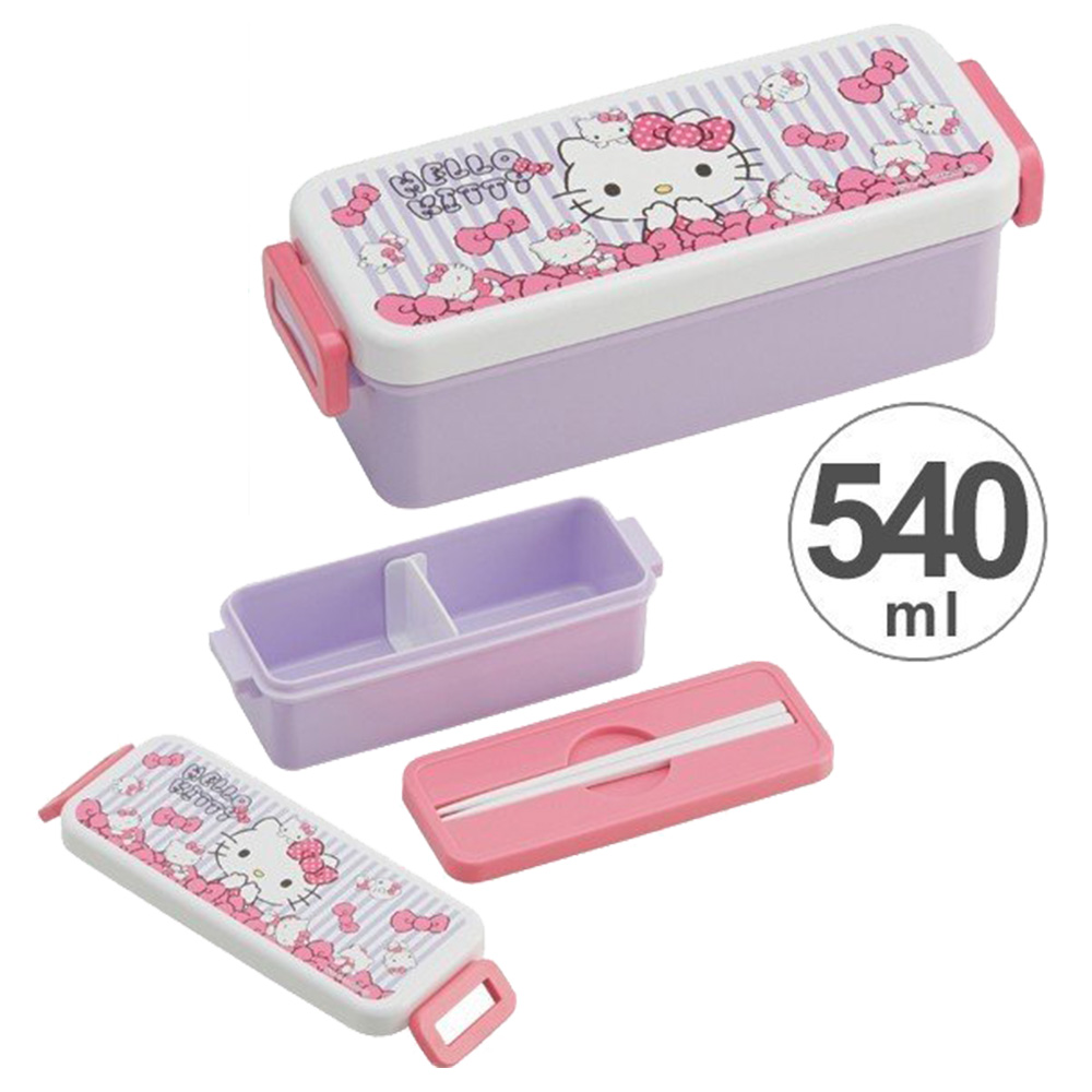 雙扣長型便當盒(HelloKitty紫色)(內含筷子)示意圖