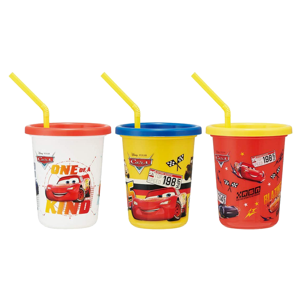 塑膠吸管杯附蓋3入組320ml(汽車總動員)示意圖