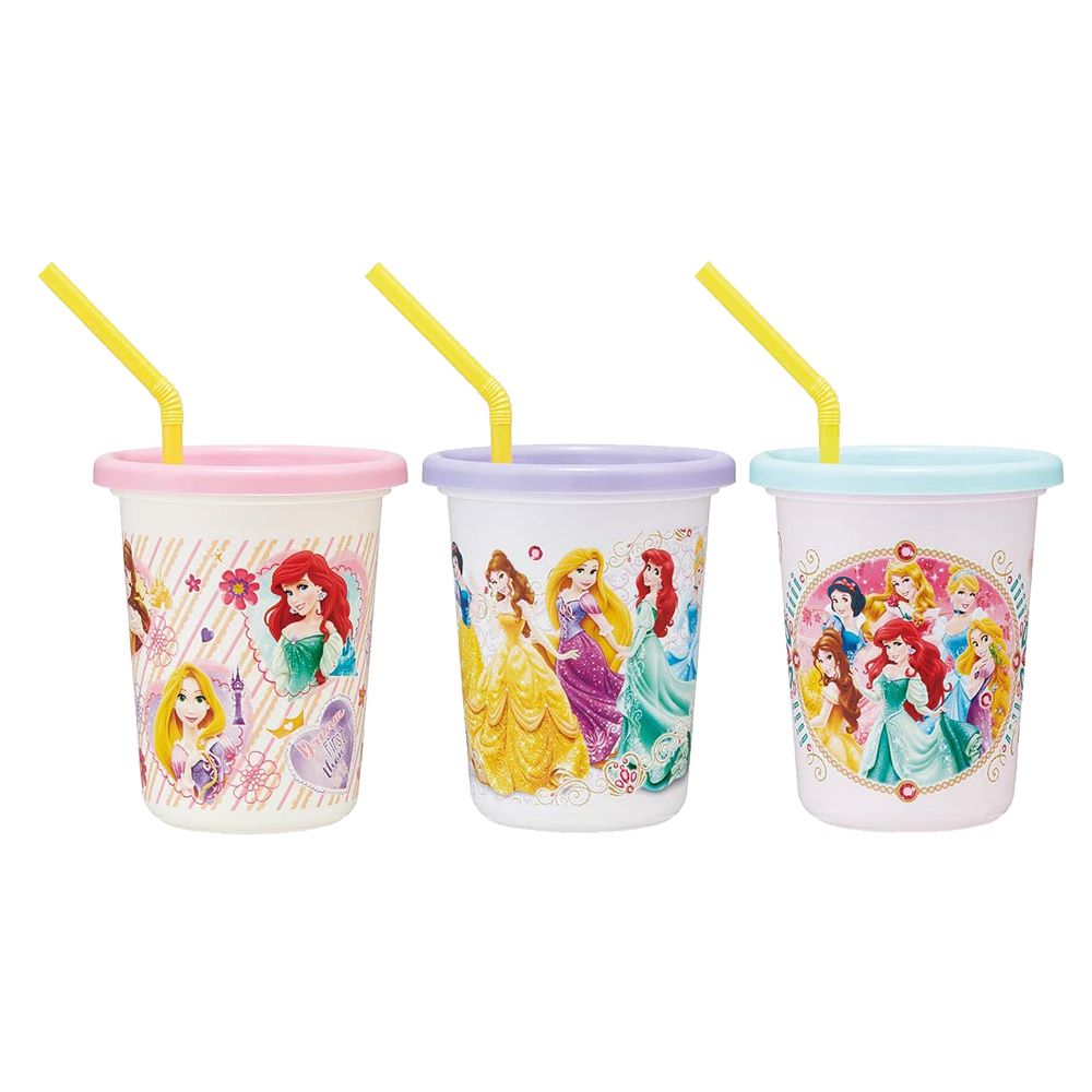 塑膠吸管杯附蓋3入組320ml(迪士尼公主)示意圖
