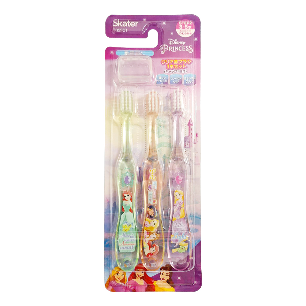 SKATER幼兒水晶牙刷迪士尼公主3支入附刷毛蓋TB5SCT(3~5歲/軟毛)示意圖