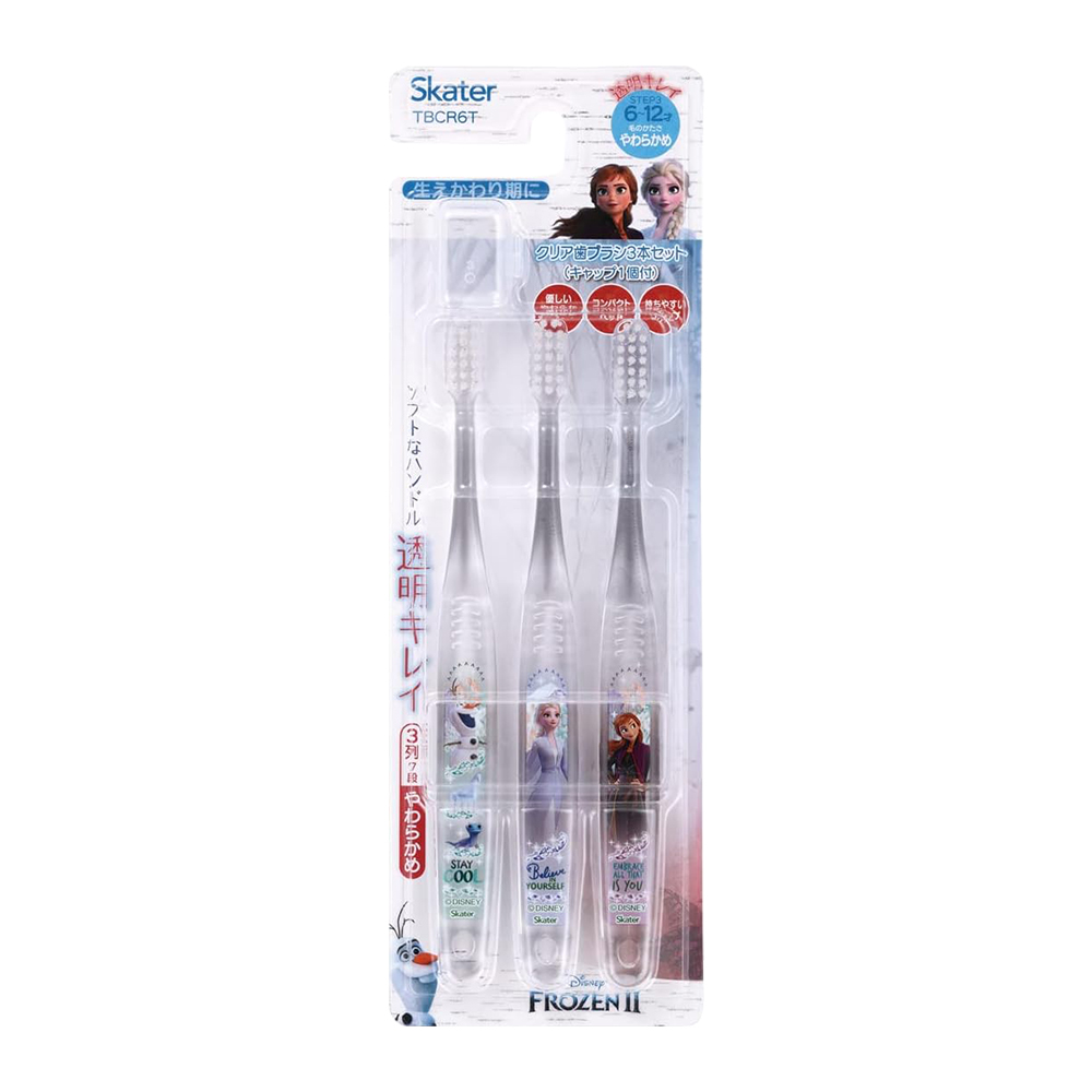 SKATER兒童水晶牙刷冰雪奇緣3支入附刷毛蓋TBCR6T(6~12歲/軟毛)示意圖