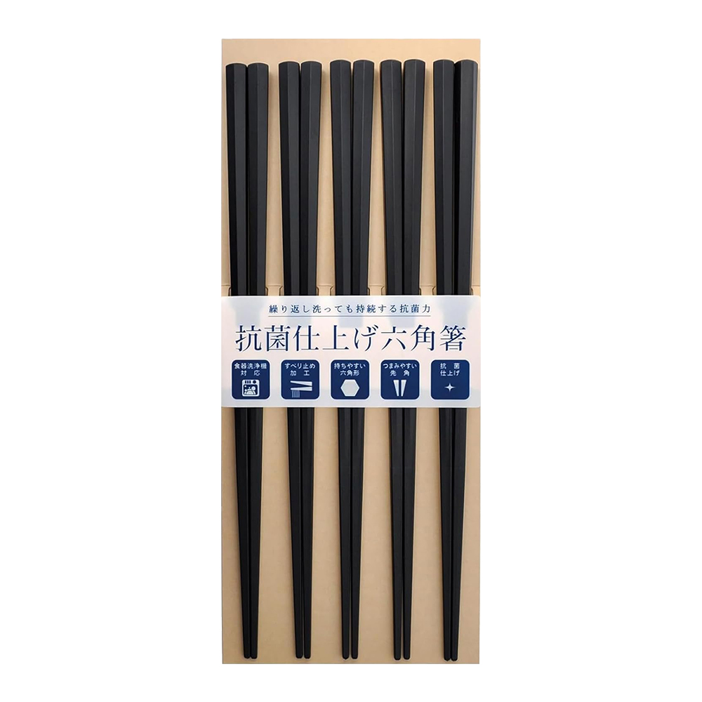 SUNLIFE 抗菌六角筷5入(黑色)示意圖