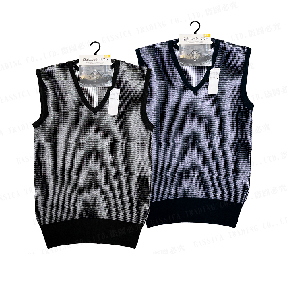 男遠紅外線片畦編織男V領背心示意圖
