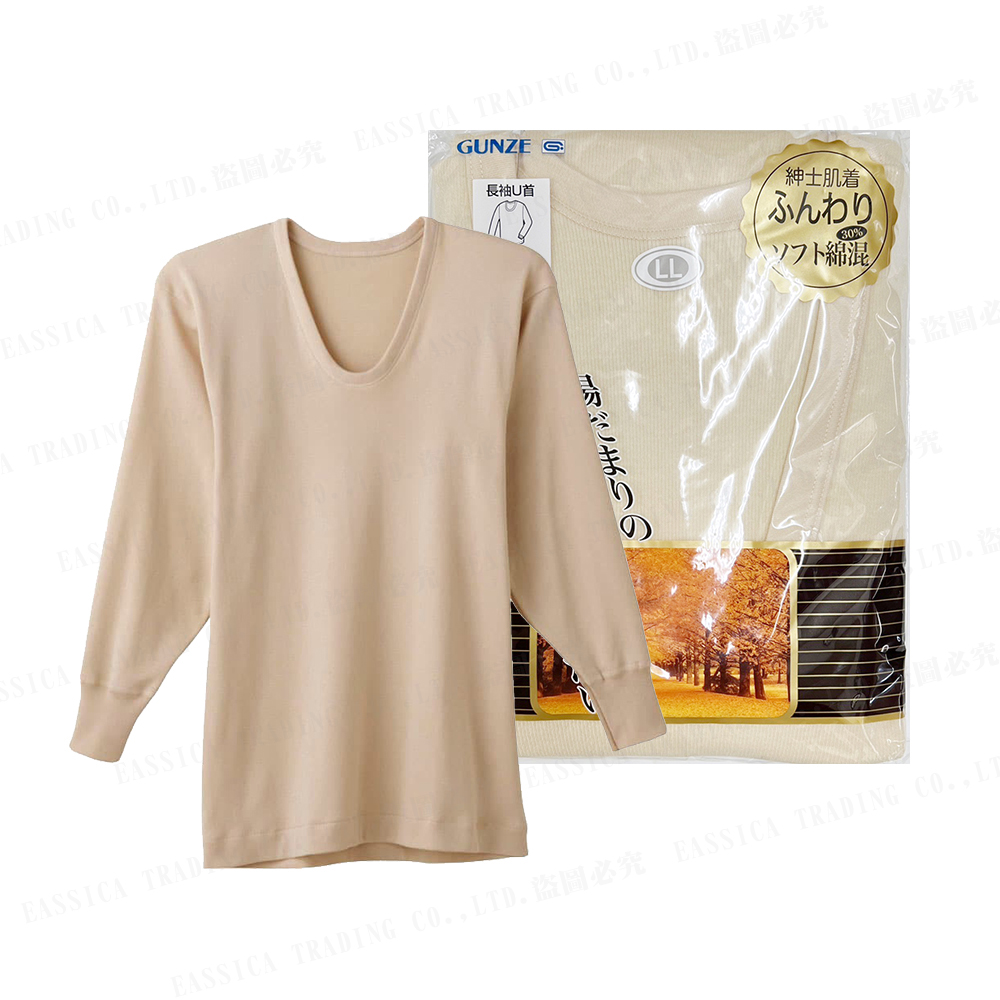 郡是綿混男長袖U領衣(膚)示意圖