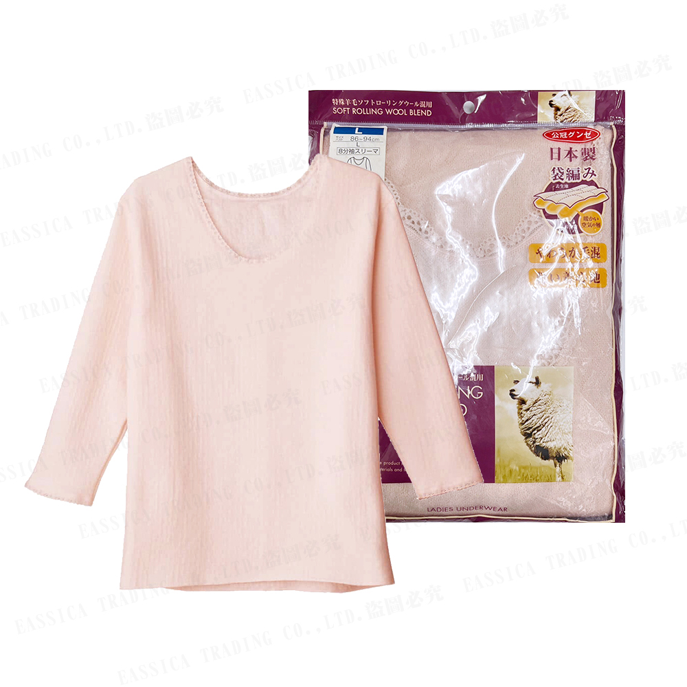 郡是毛混女蕾絲8分袖衣(粉)示意圖