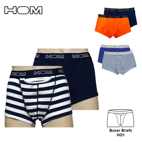 Boxer Briefs HO1 男四角褲 2入組 素色+幾何條紋款示意圖