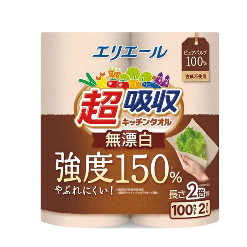 大王製紙elleair超吸收強韌捲筒廚房紙巾-無漂白(100抽/2入)示意圖